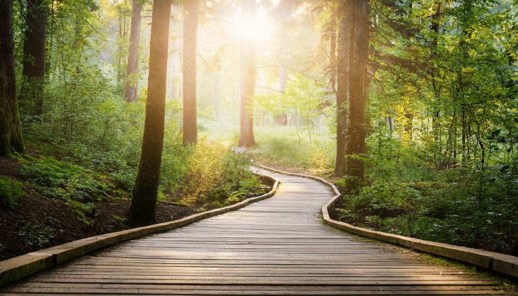 caminho iluminado na natureza simbolizando paz e reflexão