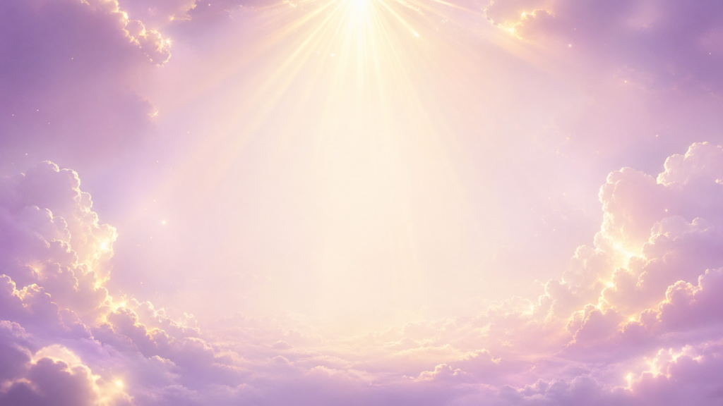céu suave em tons lavanda, nuven iluminadas raios dourados