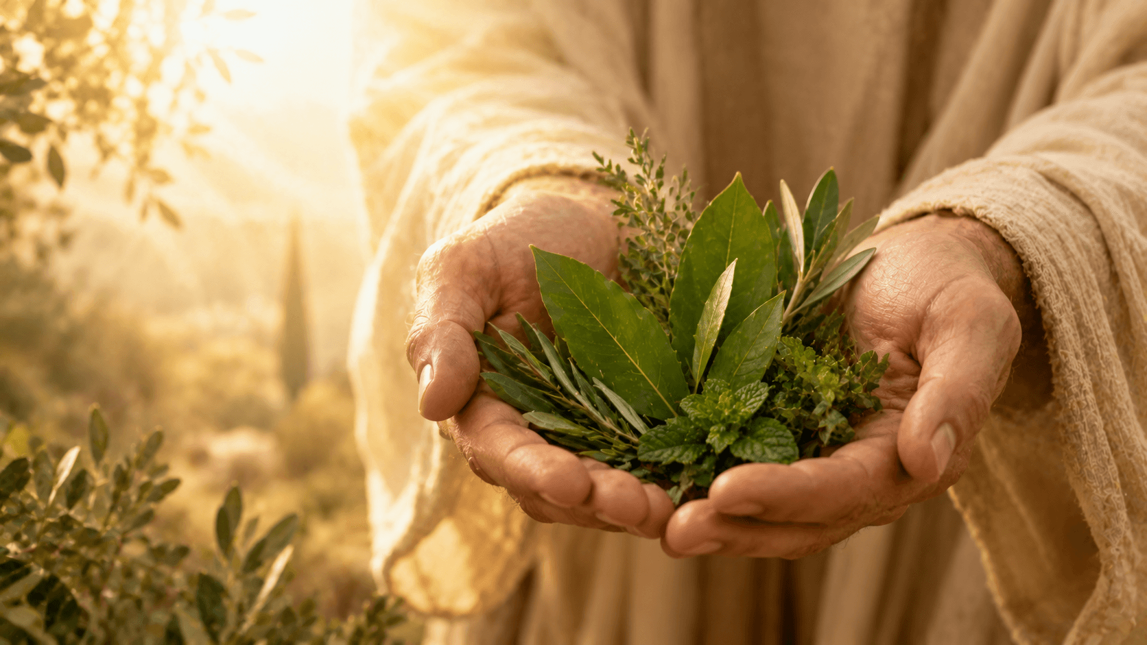 Mãos segurando folhas verdes luz suave natureza e espiritualidade