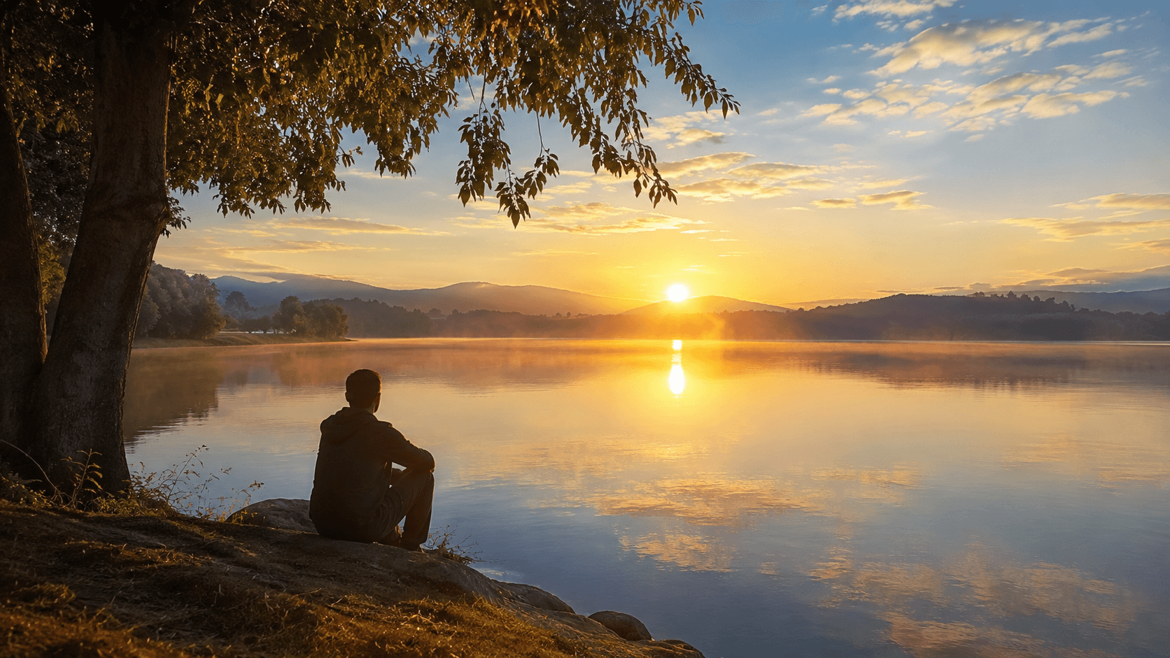 Salmo 62: Somente em Deus Descansa a Minha Alma Pessoa sentada em silêncio à beira de um lago ao amanhecer — Salmo 62 meditação