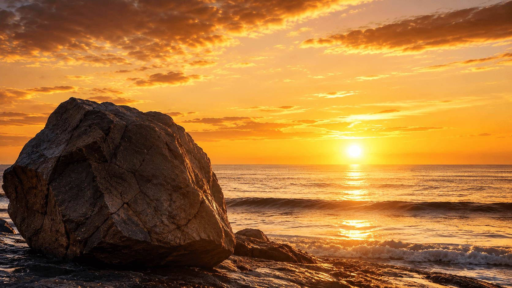Salmo 62: Somente em Deus Descansa a Minha Alma Rocha sólida à beira do mar ao amanhecer — símbolo do Salmo 62