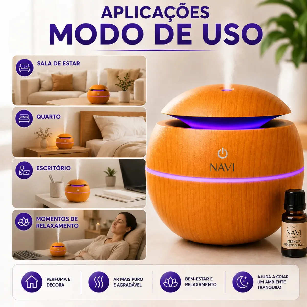 Difusor de aromas ultrassônico com LED