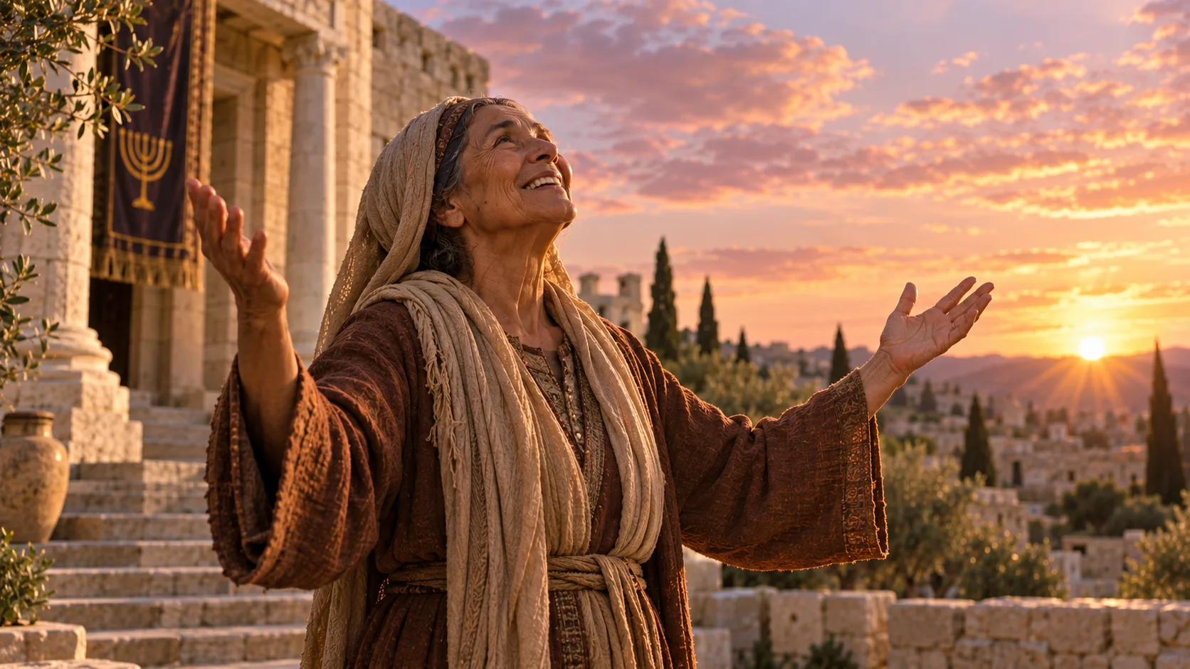 Mulher curada louvando a Deus ao amanhecer